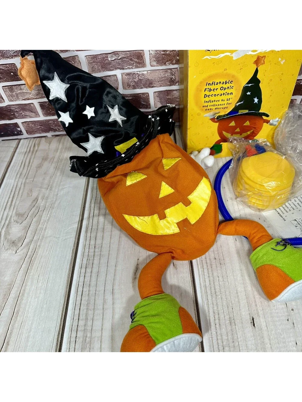 Fiber Optic Jack-O-Lantern In Witches Hat -Inflates 21” Blow Up Halloween NOS
